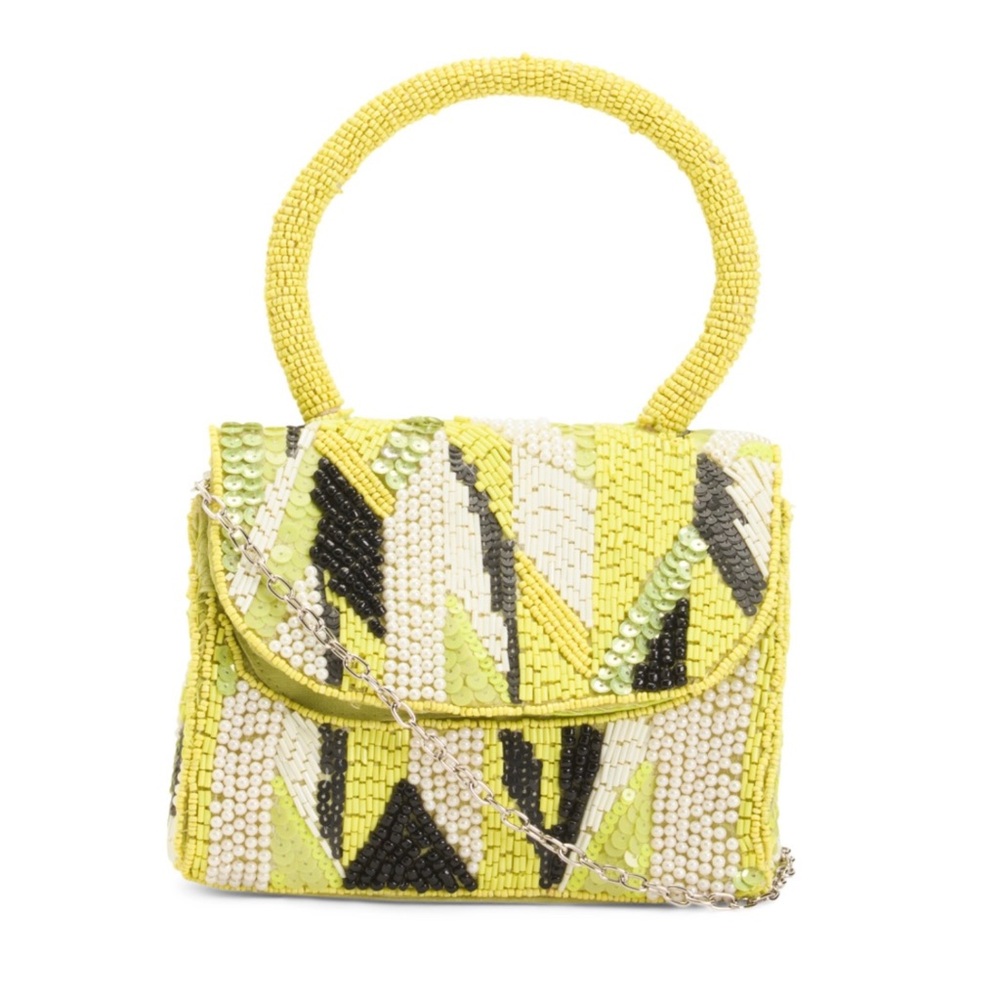 BCBGeneration beaded top handle flap crossbody purse with chain strap lime green